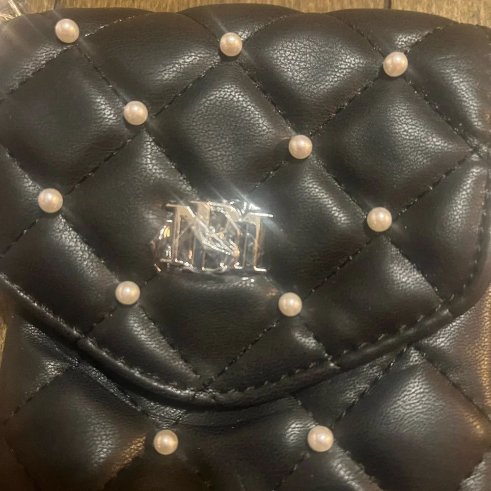 Jewel Badgley Mischka Black Quilted Phone Holster with Pearl Details